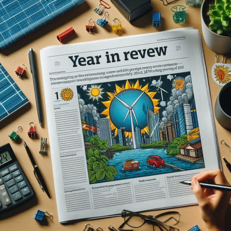 A newspaper on a desk titled Year in Review